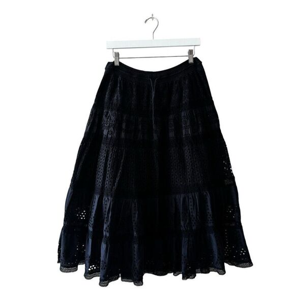 Ralph Lauren Y2K black eyelet tiered lined midi skirt Sz M # 2403 - Picture 2 of 16